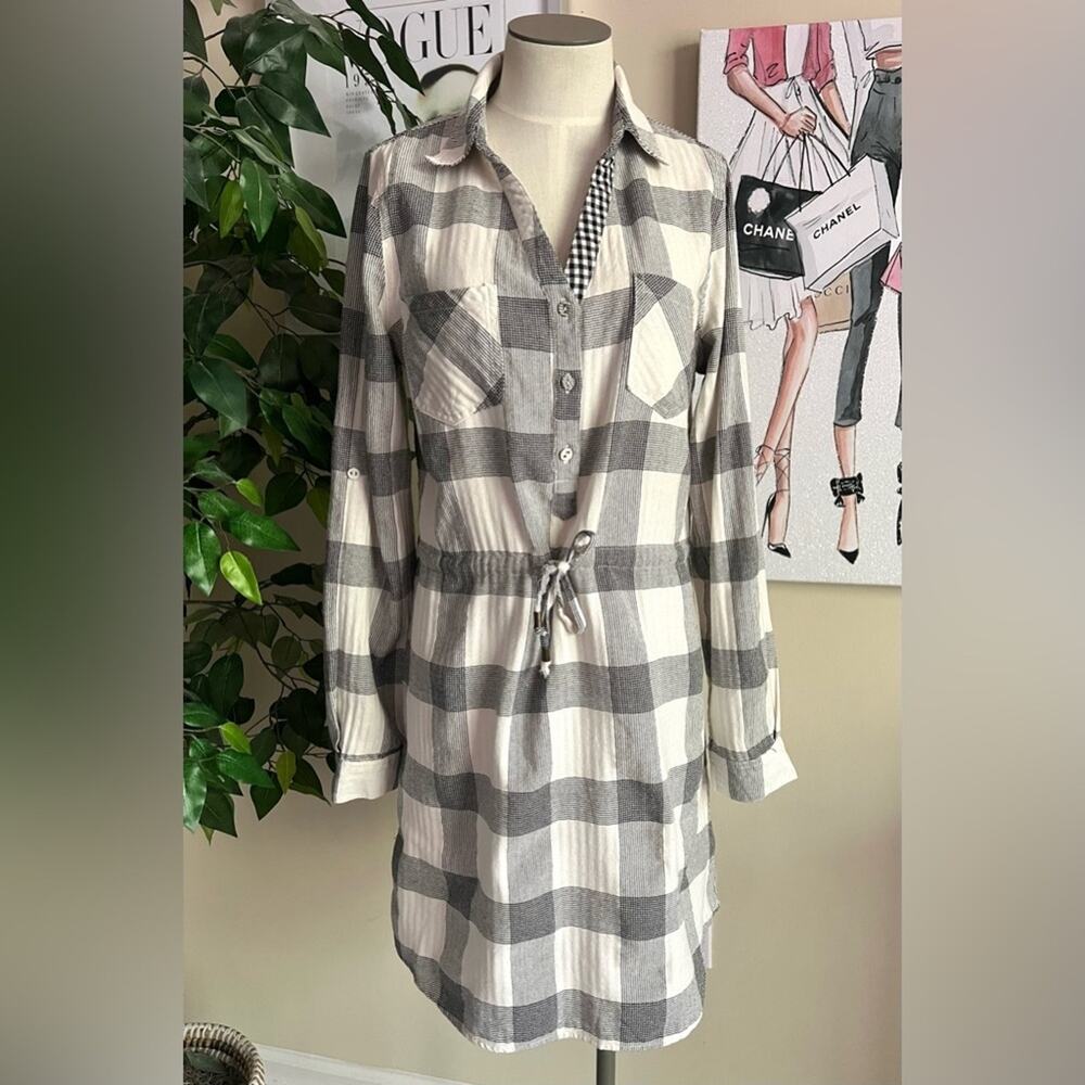 Skies Are Blue Womens Casual Boho Cotton Plaid Button Down Long Sleeve Dress